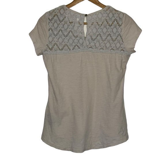 Kuhl Women's White Organic Cotton Tee Crochet Lace Knit Cap Sleeve Size Medium - Picture 2 of 7